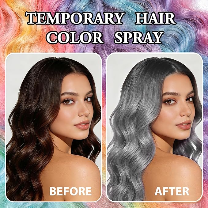 Temporary Hair Color Spray | 150ml Instant Silver Gray Hair Spray for Adults & Kids | Washable & Non-Sticky, Gentle Formula, Grey | Halloween, Cosplay, Costume Party, Festivals
