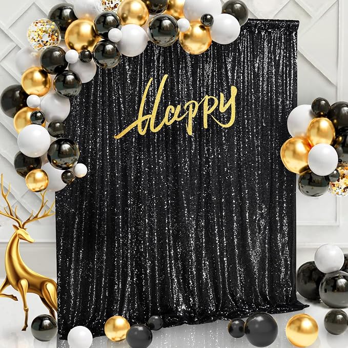 Black Sequin Backdrop Curtain 7ft x 7ft Glitter Photo Booth Backdrop | Glitter - Image 4