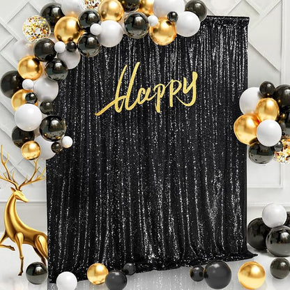 Black Sequin Backdrop Curtain 7ft x 7ft Glitter Photo Booth Backdrop | Glitter - Image 4
