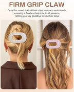 Mesovor 4 Pack French Flat Hair Clips for Women, 3.74" Nonslip Stylish Round Duckbill Lay Flat Hair Claw | Side Slide Volume Flat Hairclips for Lying Down, Yoga, Driving (Mermaid Stripes)