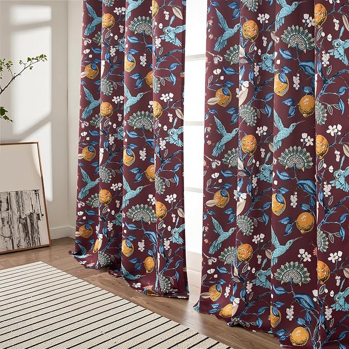 Rust Vintage Floral Curtains 84 Inch Long Luxury Whimsical Euro Flower Lemon - Image 8