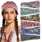 Boho Headbands for Women 6 Pack Non-Slip Fashion Elastic Hair Bands, Boho Head Bands Stretchy Soft Cloth Sweat Band, Workout Athletic Headbands for Yoga Running Gym Sports