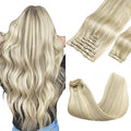GOO GOO Clip in Hair Extensions Real Human Hair, Remy Human Hair Extensions Clip ins for Women, Natural Human Hair, 14inch 150g 9Pcs, 17A/60A Ash Blonde Highlighted Platinum Blonde