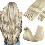 GOO GOO Clip in Hair Extensions Real Human Hair, Remy Human Hair Extensions Clip ins for Women, Natural Human Hair, 14inch 150g 9Pcs, 17A/60A Ash Blonde Highlighted Platinum Blonde