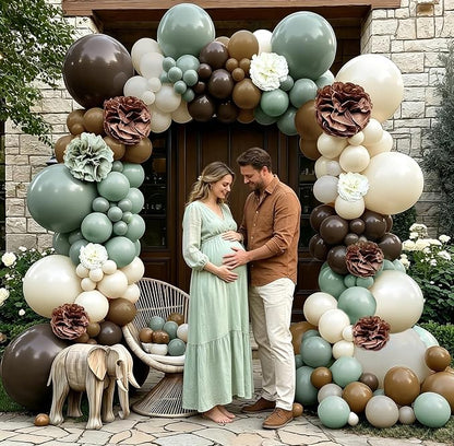 Green Brown Balloon Arch Double Stuffed Dusty Sage Green Brown Neutral Nude - Image 6