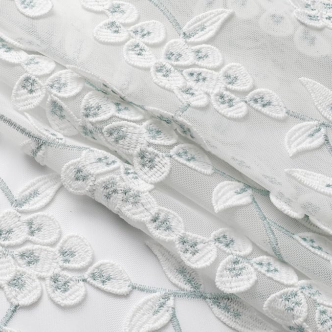 White Sheer Voile Curtains White Embossed Leaves 54Wx84L Inch | Light Filtering - Image 3