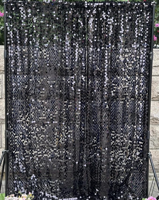 Black Sequin Backdrop, 4x10 Feet, Large 18MM, 2 Panel | Payette Shimmer - Image 4