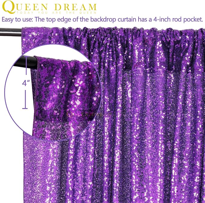 Purple Sequin Backdrop 2 Panels 2FTx8FT Glitter Halloween Party Backdrop | - Image 5