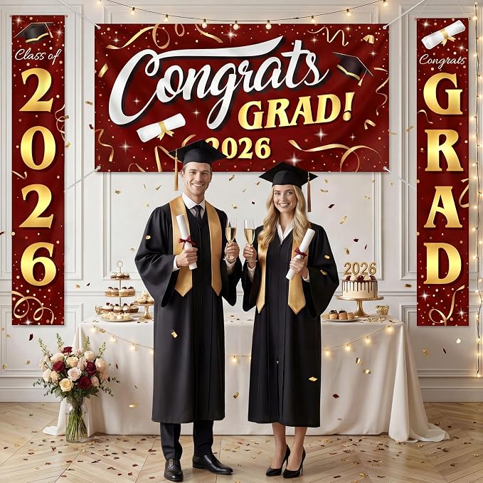JOYIN 3 Pcs Graduation Backdrop Decorations Class of 2025, Satin Congrats Grad - Image 6