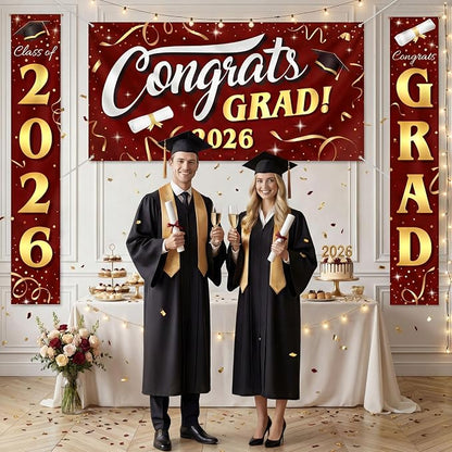 JOYIN 3 Pcs Graduation Backdrop Decorations Class of 2025, Satin Congrats Grad - Image 6