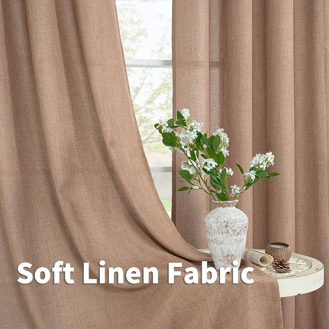YoungsTex Linen Curtains 98 Inches Long 2 Panels Set, Light Filtering Drapes - Image 6