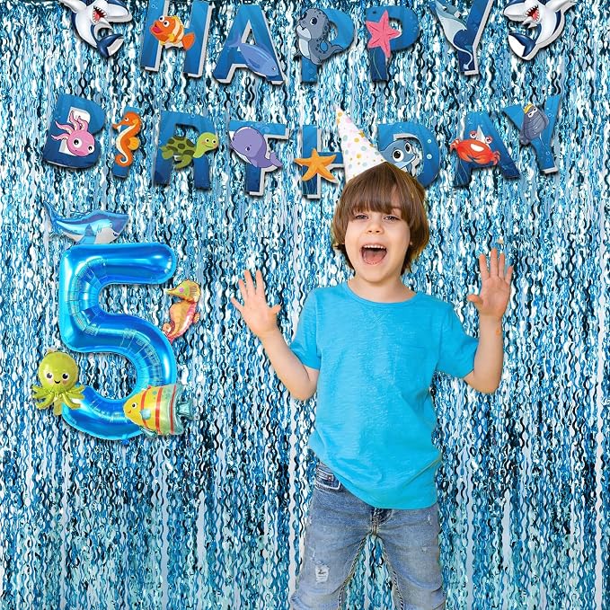 Wavy Blue Streamers Party Backdrop - Image 5