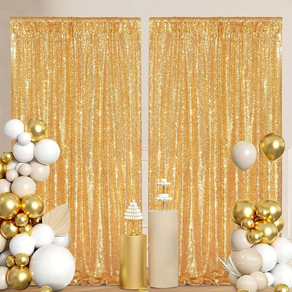 Gold Sequin Backdrop Curtain 2 Pcs 5FTx10FT Panels Stage Background - Image 6