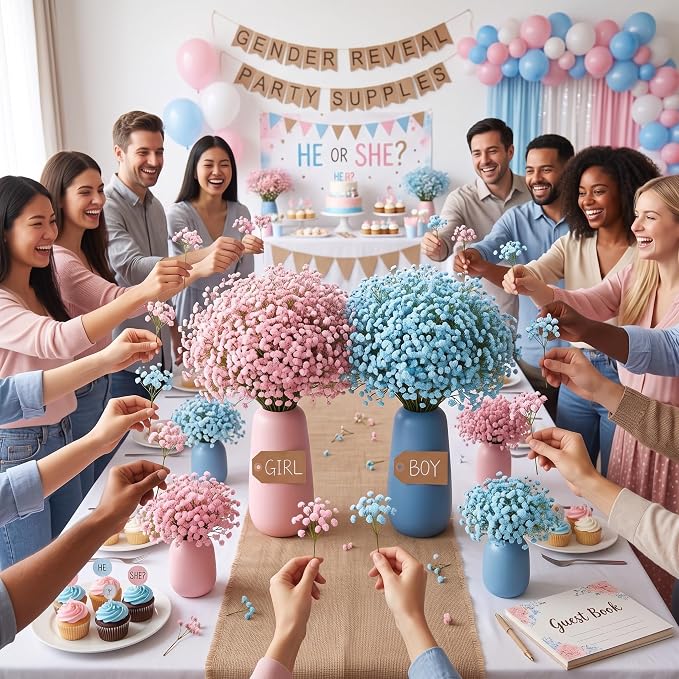 100 Pcs Pink and Blue Baby's Breath Artificial Flowers Bulk Baby Shower - Image 6