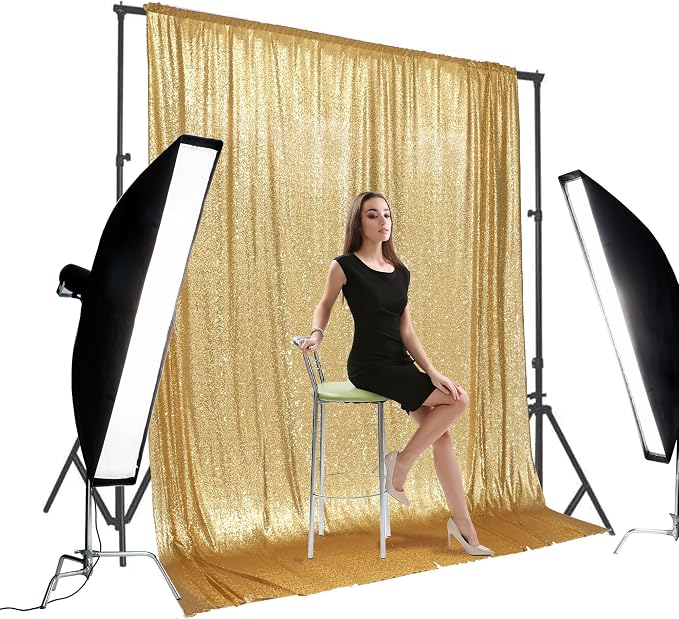 PartyDelight Gold Sequin Backdrop 10x10ft Sparkly Photo Curtain | 4 Inch Rod - Image 2