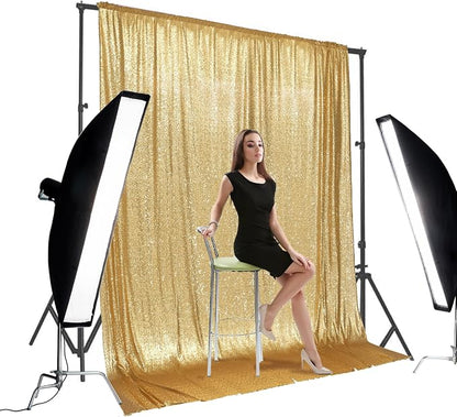 PartyDelight Gold Sequin Backdrop 10x10ft Sparkly Photo Curtain | 4 Inch Rod - Image 2