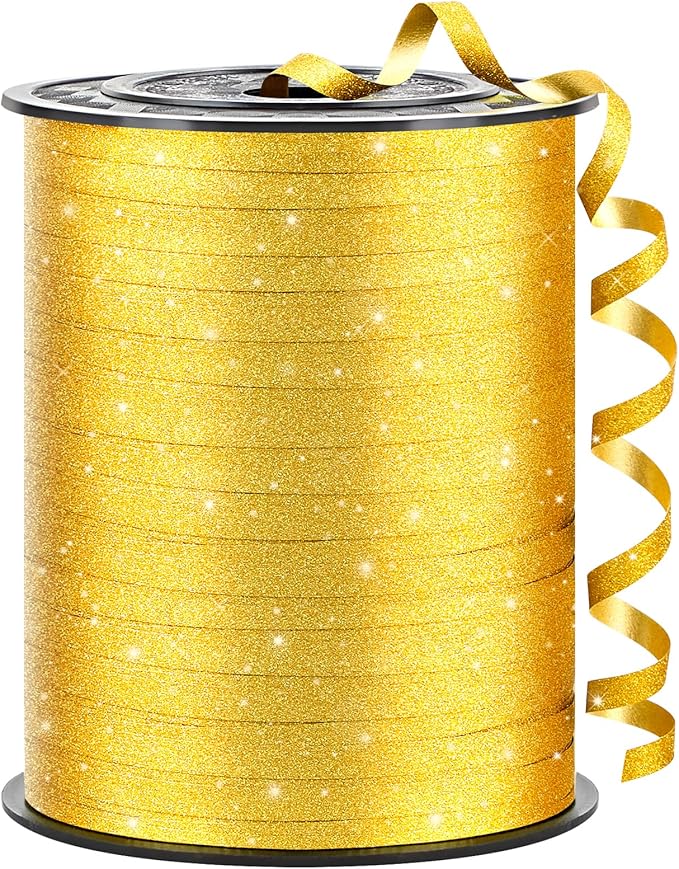 Gold Curling Ribbon, 500 Yards, 1/5 Inch | Glitter, by CLUEWR