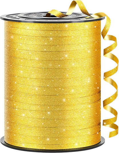 Gold Curling Ribbon, 500 Yards, 1/5 Inch | Glitter, by CLUEWR