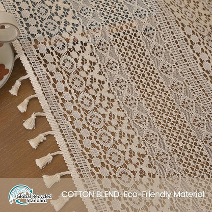 WAZZIO Boho Lace Curtains 63 Inches 2 Panel, Light Filtering Privacy Tassel & - Image 12