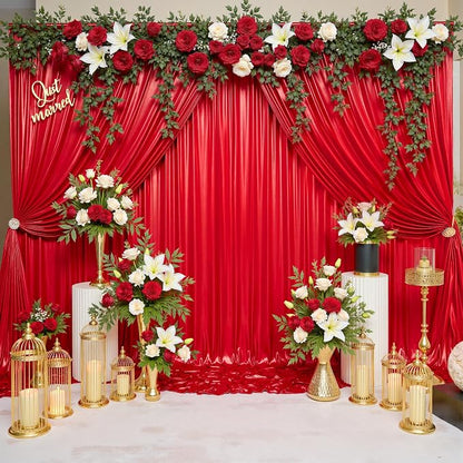 10x10ft Thick Red Glitter Backdrop Curtain Panels - Image 6
