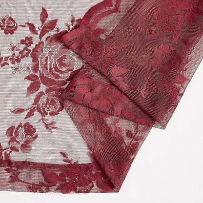 Burgundy Lace Curtains 120 Inches Long 2 Panels Romantic Floral Curtains - Image 8