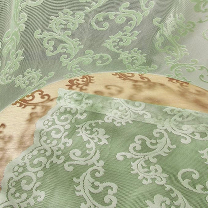 FOLKSIDE Sage Green Lace Curtains 63 Inch Length 2 Panels Paisley Floral Lace - Image 6