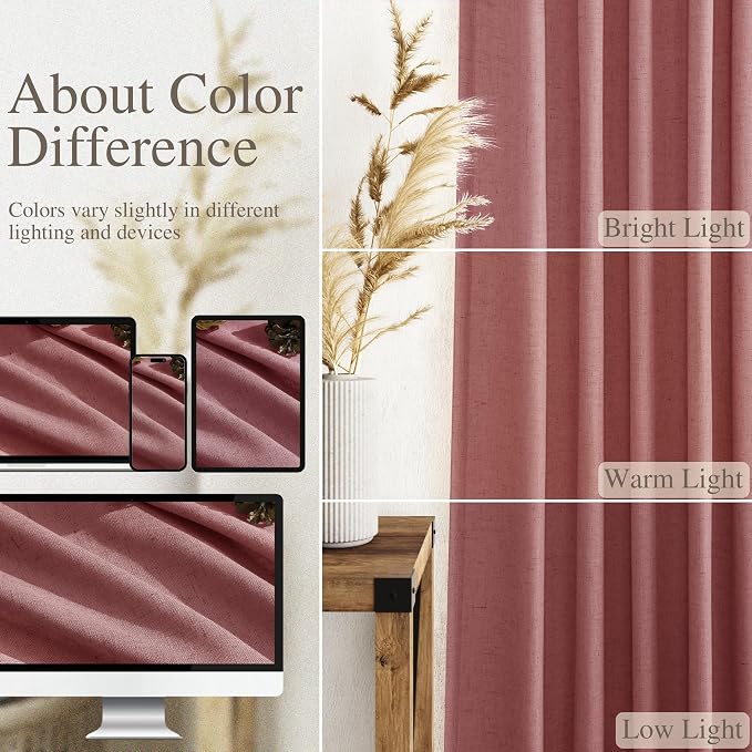 Canyon Rose Linen Curtains 90 Inch Long 2 Panels Set - Image 3