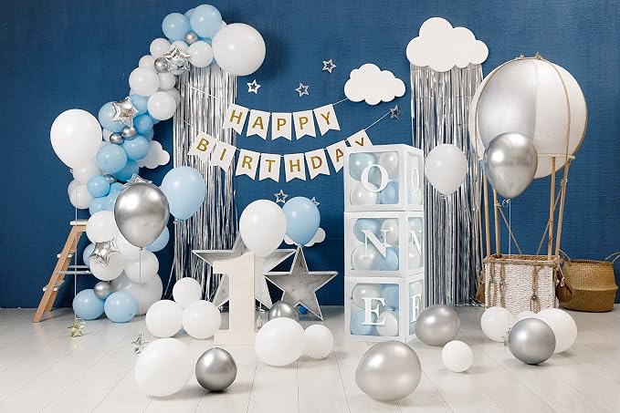 Baby Boy First Birthday Party Decorations 'ONE' Letters Individual Three White - Image 4