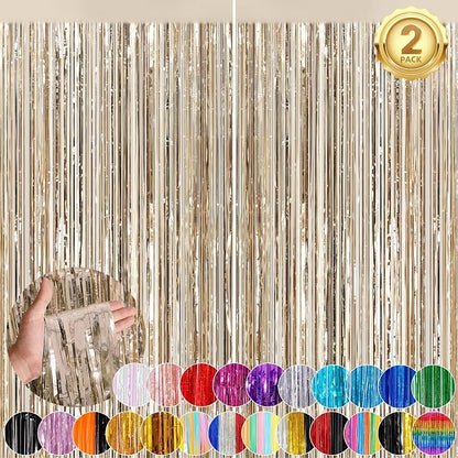 Champange Party Streamers Fringe Curtain 2Pack 3.3 x 8.3 Ft Foil Fringe by UWPVOWSR