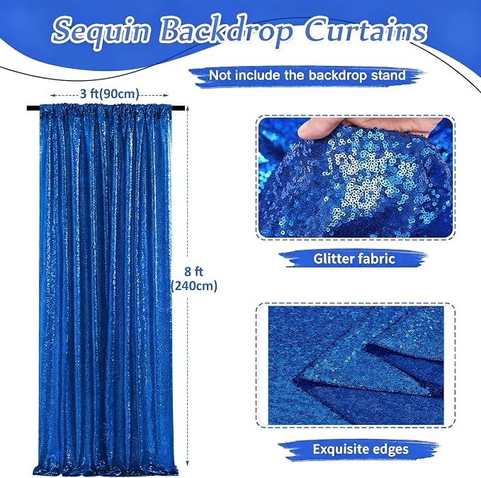 4th of July Party Decorations, 1 Panel 3FTx8FT Navy Blue Sequin Backdrop - Image 3