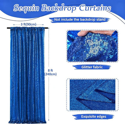 4th of July Party Decorations, 1 Panel 3FTx8FT Navy Blue Sequin Backdrop - Image 3