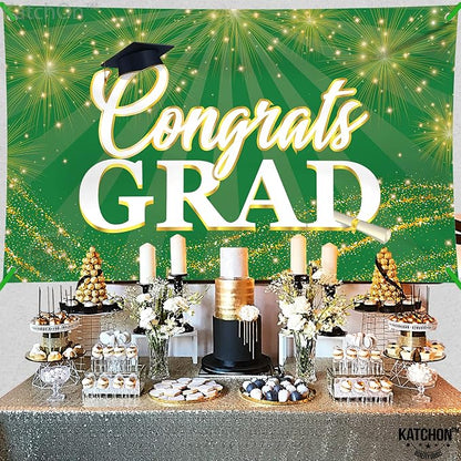 KatchOn Green Congrats Grad Banner 72x44 Inch | Green and Gold Grad Banner - Image 8