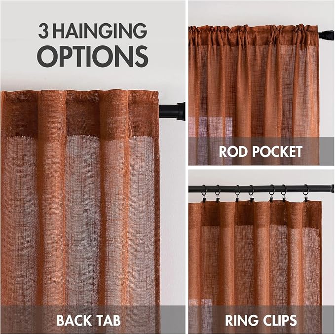 MIULEE Burnt Orange Fall Linen Curtains 52x108 Inches - Image 3