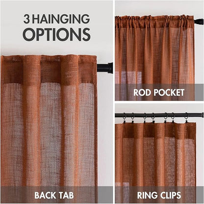 MIULEE Burnt Orange Fall Linen Curtains 52x90 Inch - Image 3