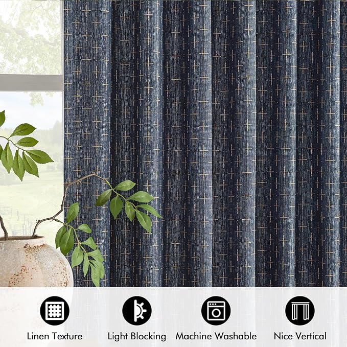 MIULEE Patterned Farmhouse Linen Curtains, Back Tab - Image 4