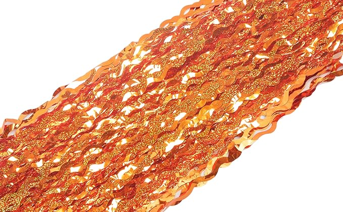 4 Pack Orange Wavy Metallic Tinsel Foil Fringe Curtains | 3.3 ft x 6.6 ft Party - Image 8
