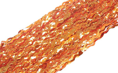 4 Pack Orange Wavy Metallic Tinsel Foil Fringe Curtains | 3.3 ft x 6.6 ft Party - Image 8