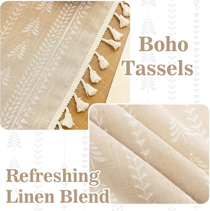 Boho Curtains - Farmhouse Sping Linen Blend Patterned Light Filtering Khaki - Image 3