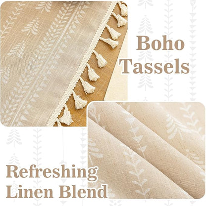 Boho Curtains - Farmhouse Sping Linen Blend Patterned Light Filtering Khaki - Image 3