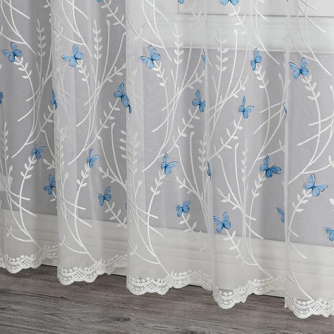 White Sheer Voile Curtains White Embossed Butterflies 72 Inches | Light - Image 3