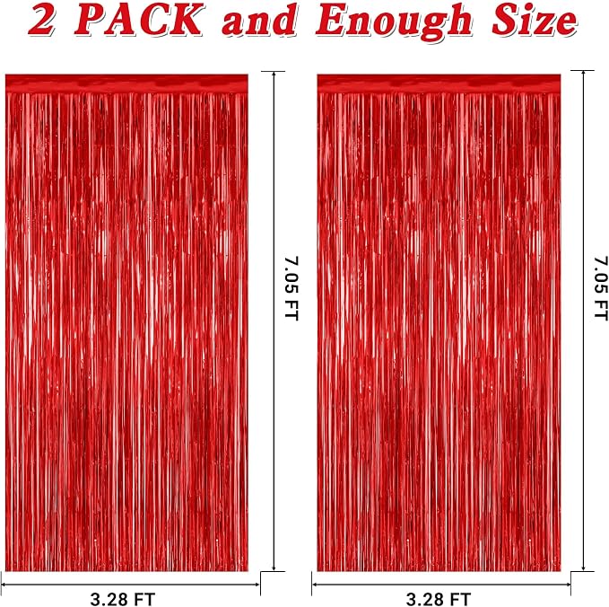 ZATAYE 2 Pack Red Foil Curtain Backdrop Birthday Party Decorations | Red - Image 2