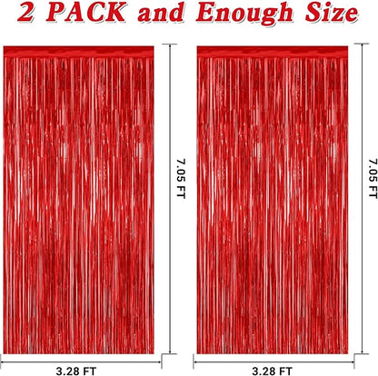 ZATAYE 2 Pack Red Foil Curtain Backdrop Birthday Party Decorations | Red - Image 2