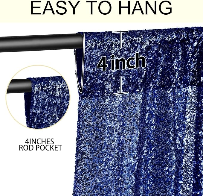 2×8FT-6PCS Navy Sequin Backdrop Curtains Panels, Photography Backdrop Glitter - Image 5
