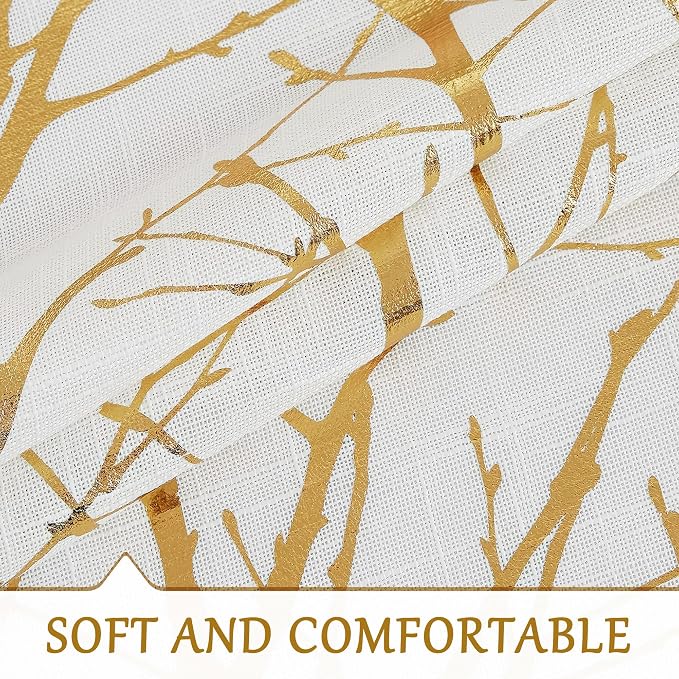 FMFUNCTEX Linen Gold White Semi Sheer Print Curtains 54 Inch Long 2 Panels | - Image 4