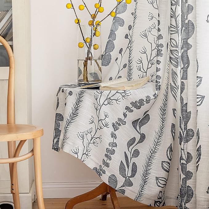 Living Room Curtains 90 Inches Long Boho Linen Style Back Tab Curtains by MEETSKY