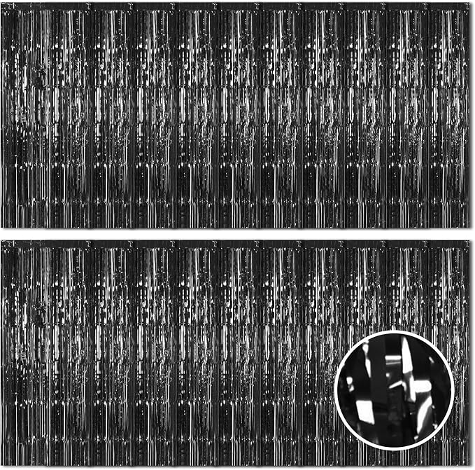 20 Pack Black Foil Curtain 3.2ft x 8.2ft Metallic Tinsel Fringe Streamer by Ohiyoo