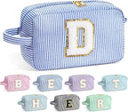 YOOLIFE Graduation Gifts for Girls Teen Girls - Monogrammed Initial Blue Makeup Bag, Graduation Party Favor, Personalized Preppy Stuff Dance Gifts for Teen Girls Kids, Birthday Gifts for Girls D