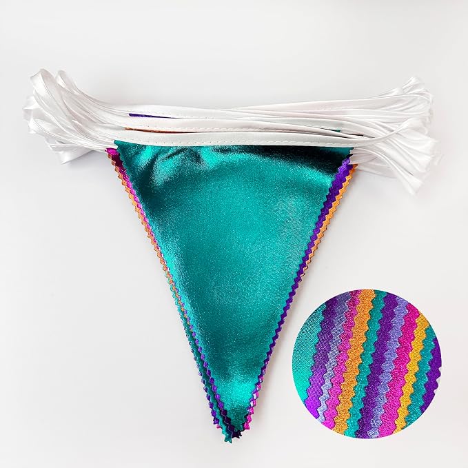 Colorful Party Decorations Hot Pink Teal Purple Metallic Fabric Triangle - Image 3