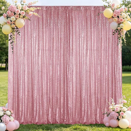 Hahuho Rose Pink Sequin Backdrop Curtain, Banquet Decoration（1 Panels, 4FT x 8FT by Hahuho