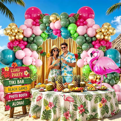 146Pcs Tropical Flamingo Balloon Arch Garland Kit, Hot Pink Dark Green Light - Image 7